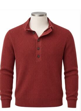 Theory Men 99% Merino Wool Henley Sweater Burgundy Long Sleeve Pullover XXL